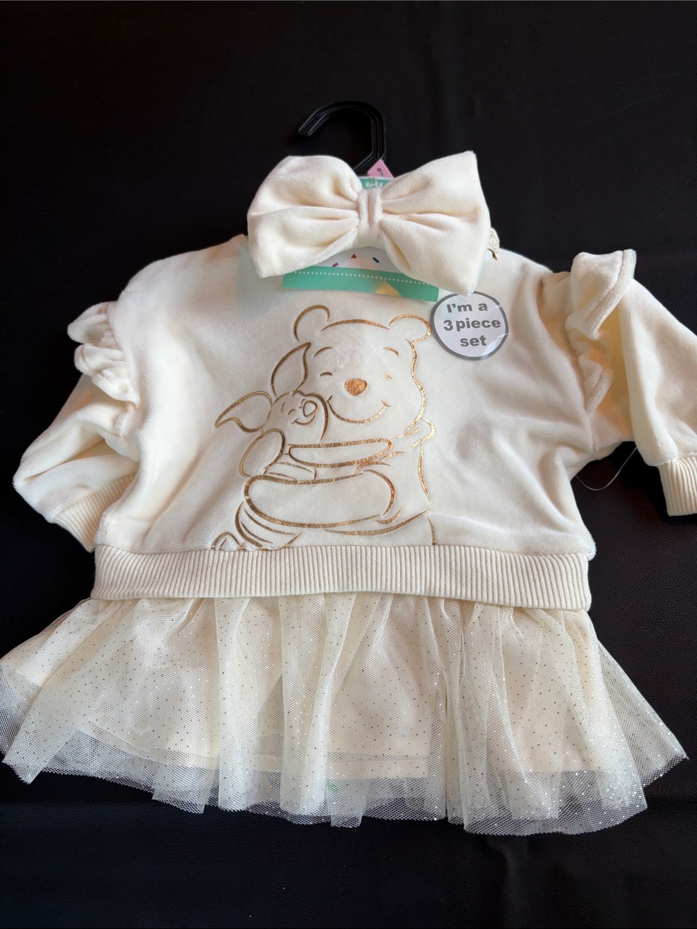 Disney Cream Winnie the Pooh Tulle Dress and Bow Set NWT